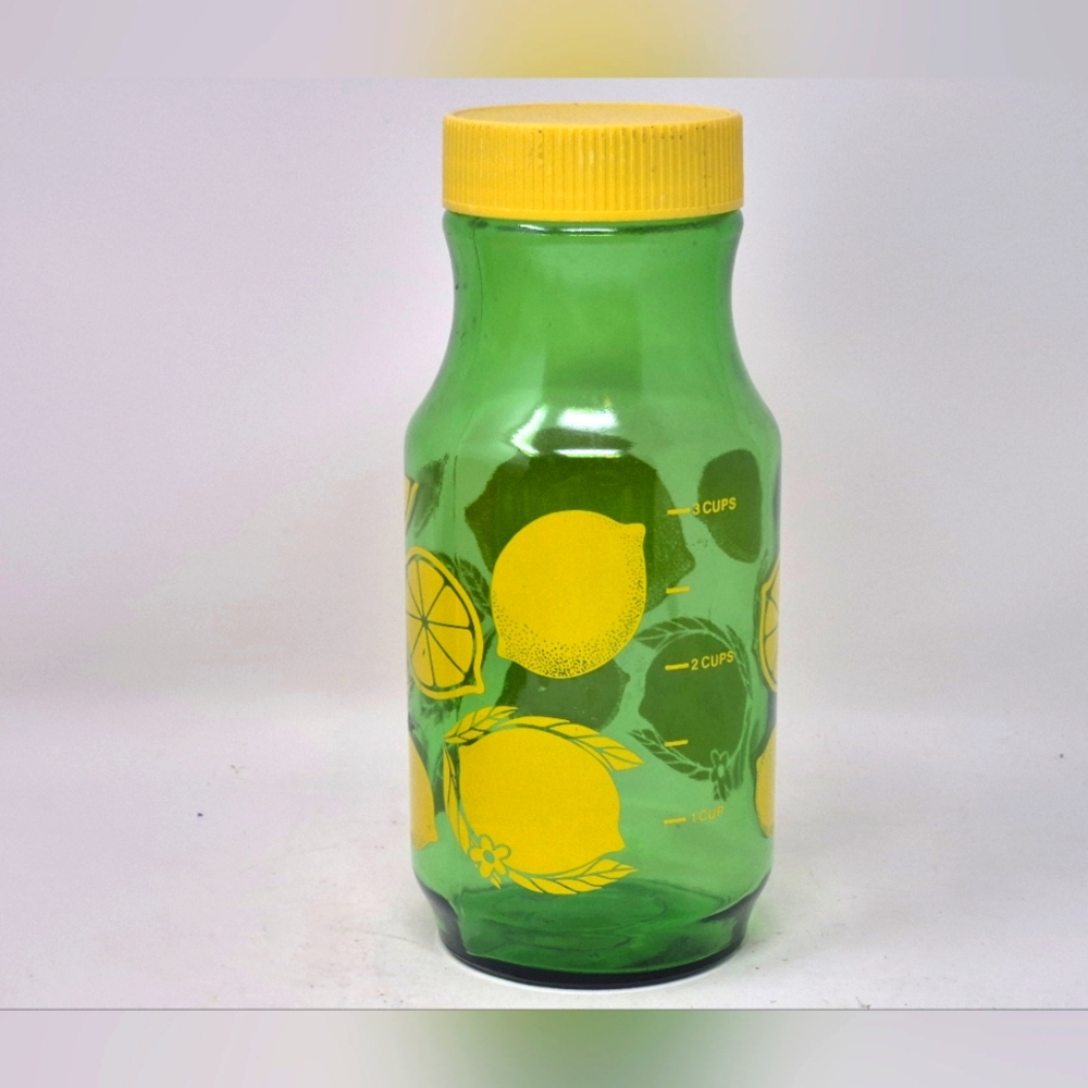 Anchor Hocking Green Glass Yellow Lemon Pattern Lemonade Carafe